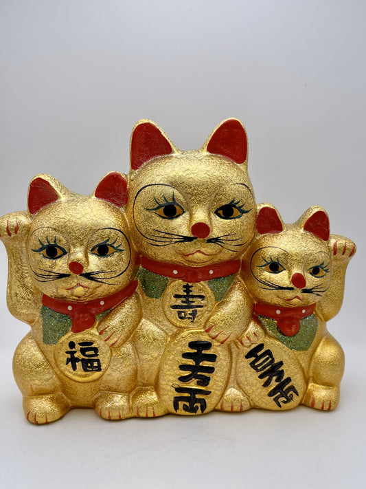 Triple Golden Lucky Cat